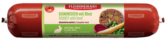 Kaninchen mit Rind mit Erbse, Birne & roter Bete